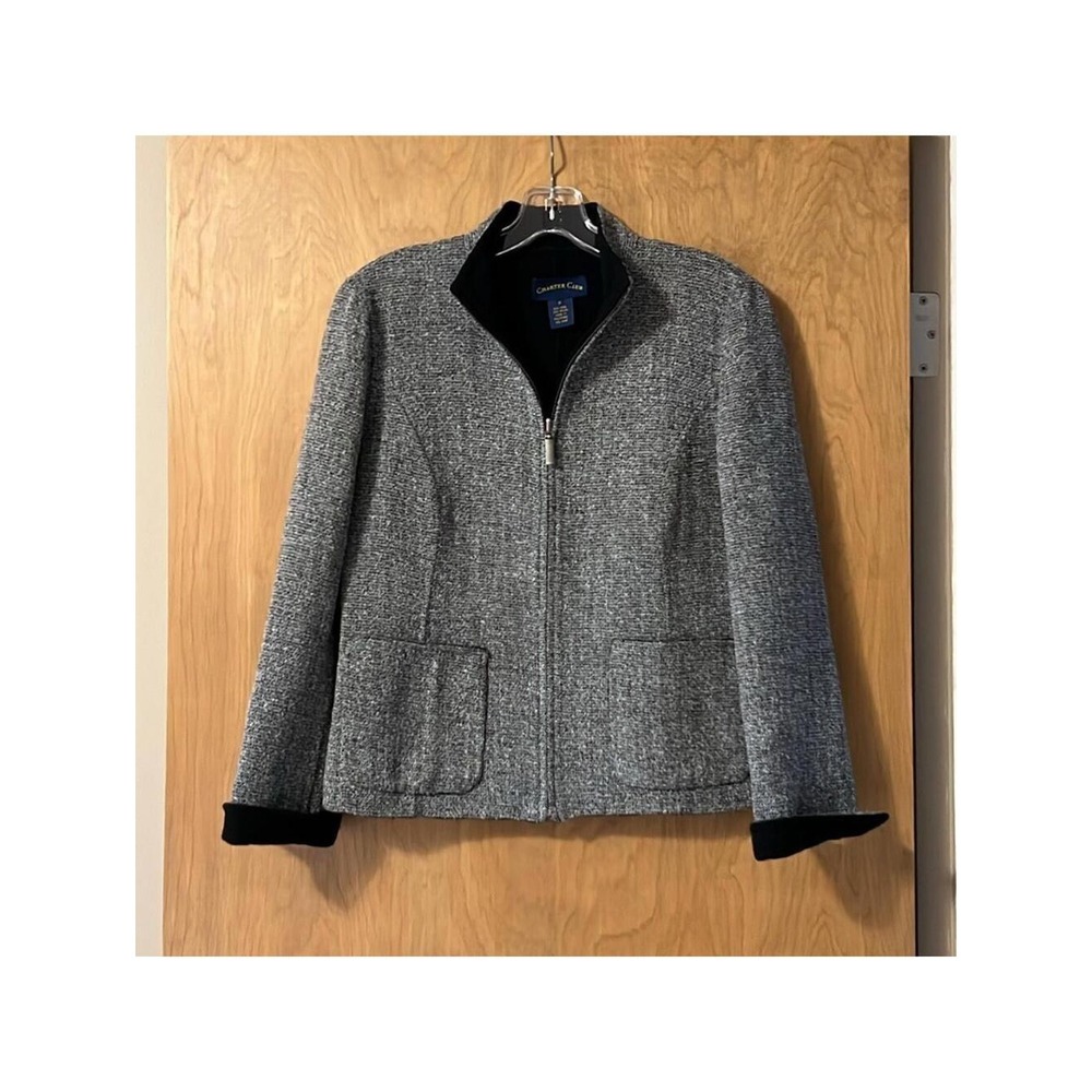 Charter Club Black Gray Wool-Texture Fleece-Lined Jacket Women's‎ Small